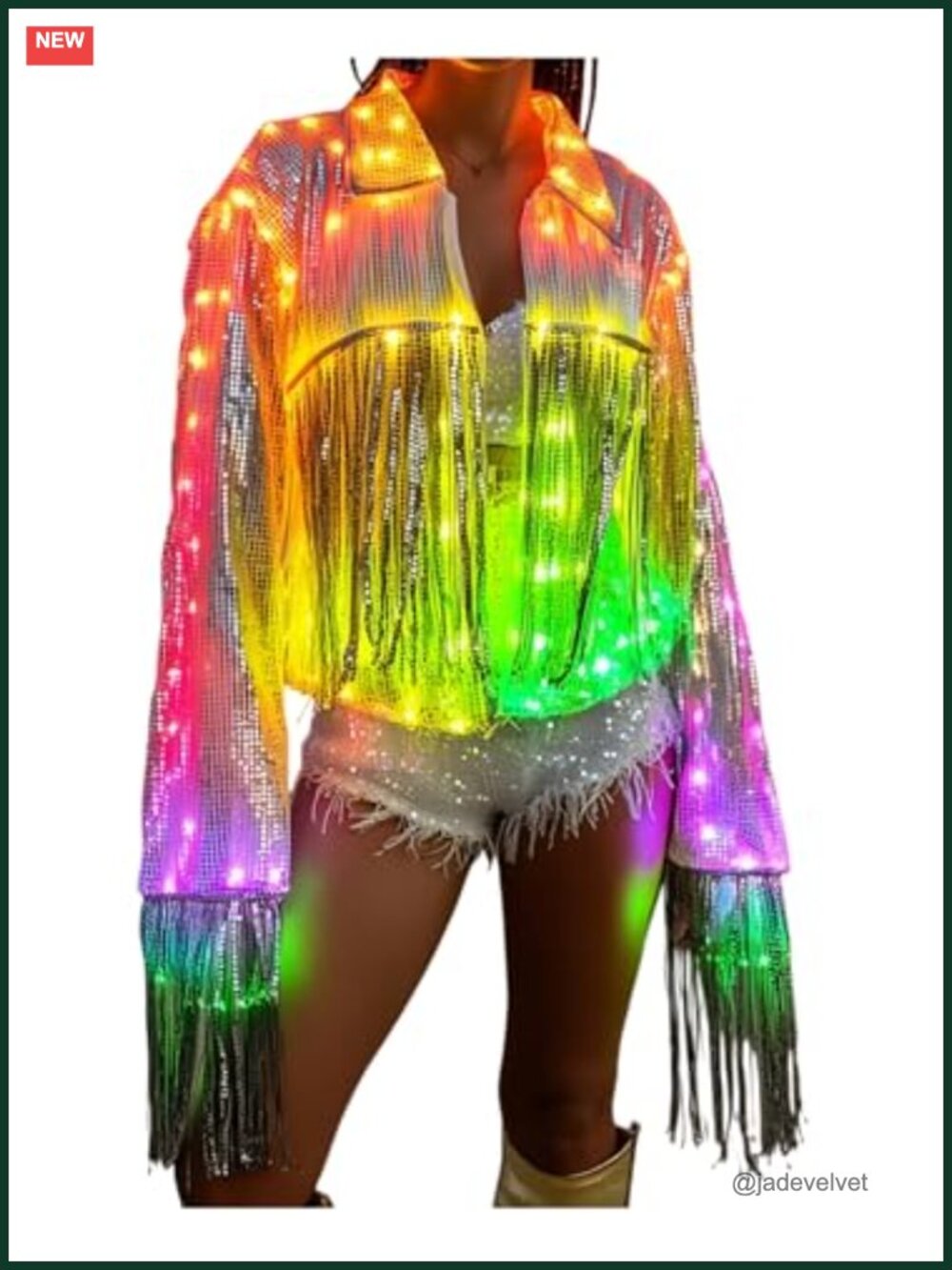 Sequin Fringe LED Light Up Jacket Long Sleeve Party Coat Poncho